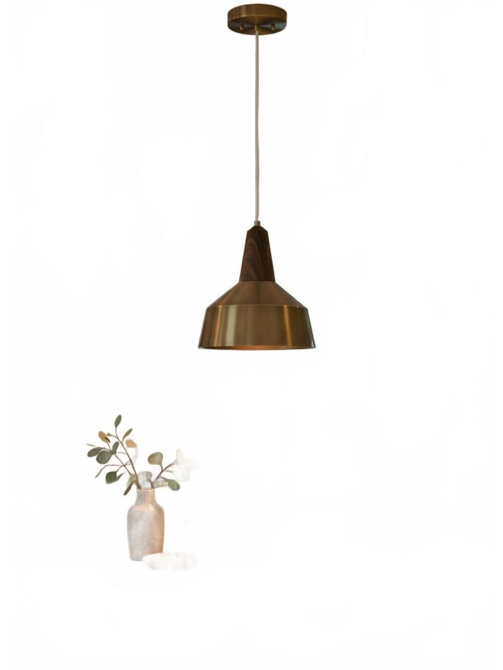 CANARM Thor 1-Light Pendant Light, Gold Finish with Faux Wood Accent, Adjusta...